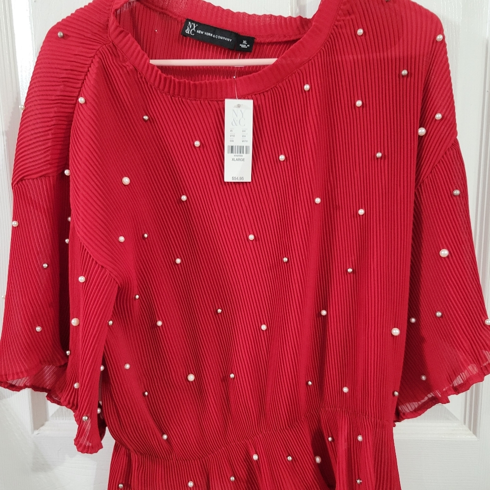 NY and Company XL Deep Red Pearl Blouse Blouse